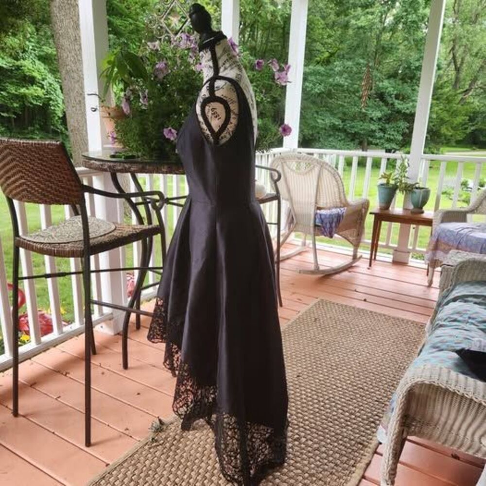 Monique Lhuillier Black Lace Dress, High Low Formal Gown Sz 8, Cocktail Evening - Picture 8 of 10